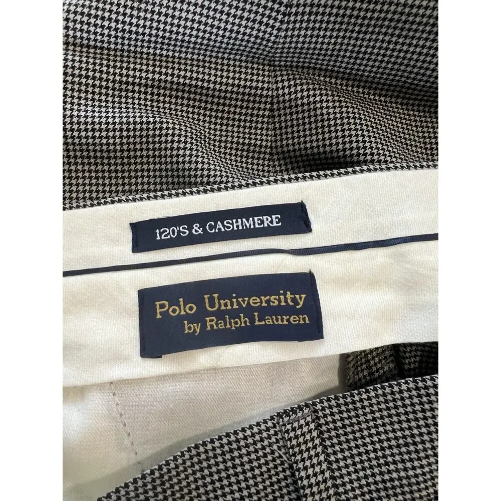 Polo University Ralph Lauren 120s Cashmere Pants Men 36x32 Houndstooth Wool